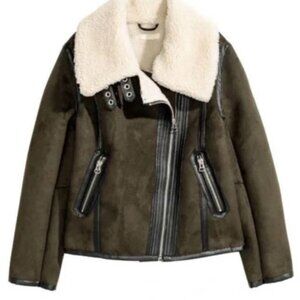 H&M Divided Faux Leather Borg Biker Jacket